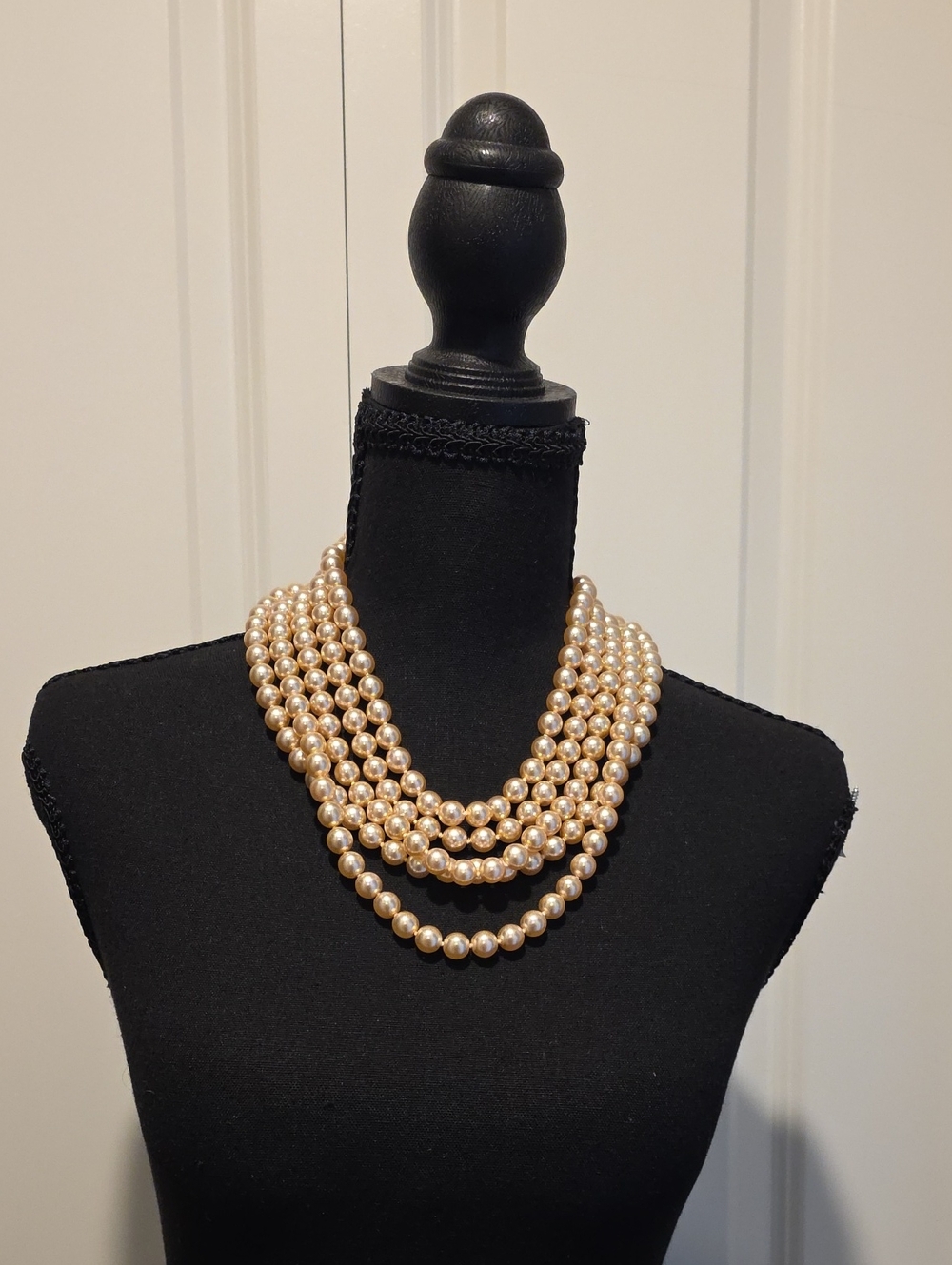 Multi-Strand Pearl Necklace in Champagne Gold Tone